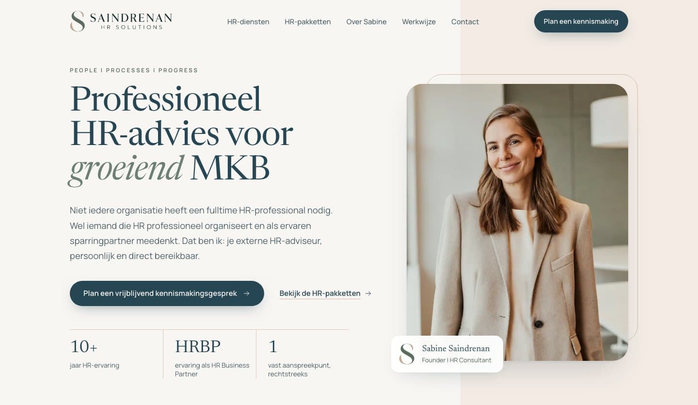 Het concept voor de homepage van Saindrenan HR Solutions